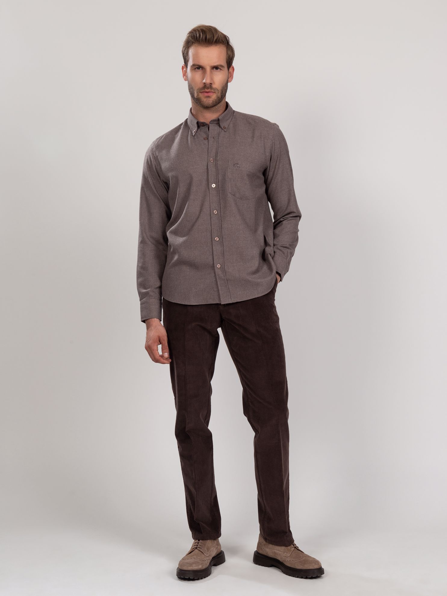 Karaca Erkek Regular Fit Gömlek-Kahverengi. ürün görseli