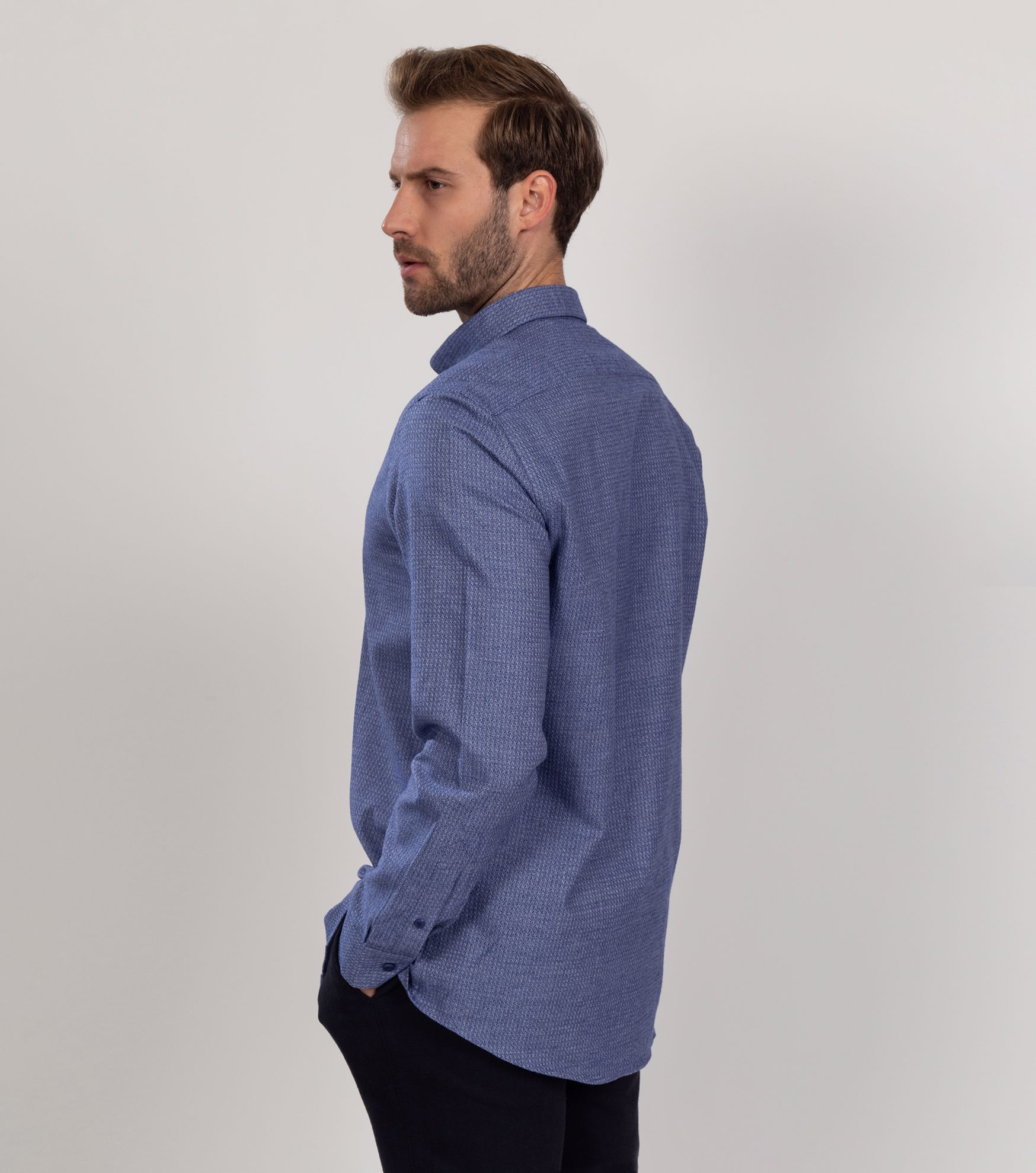 Karaca Erkek Slim Fit Gömlek-Saks Mavi. ürün görseli