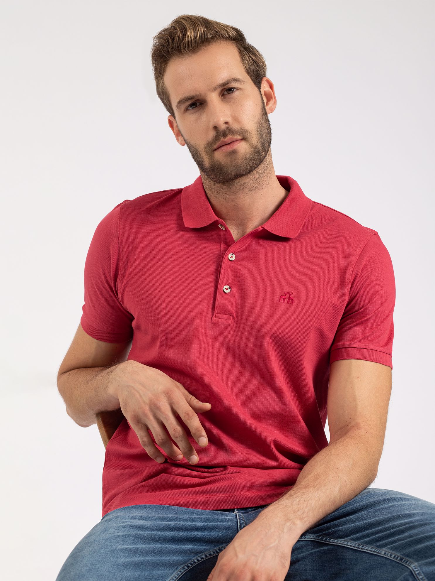 Karaca Erkek Slim Fit Polo Yaka Tişört-Nar Çiçeği. ürün görseli
