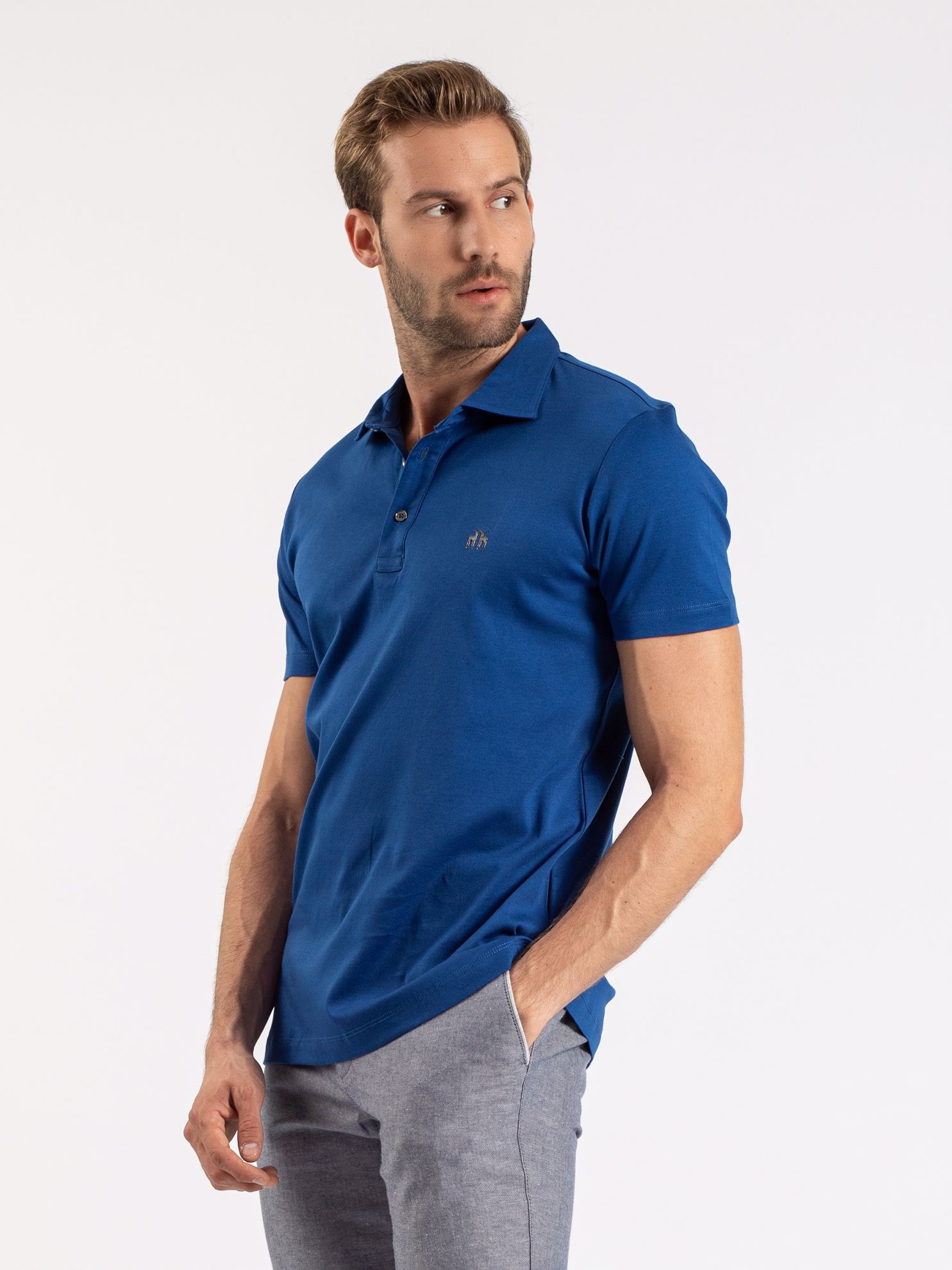 Karaca Erkek Slim Fit Polo Yaka Tişört-Havacı Mavi. ürün görseli