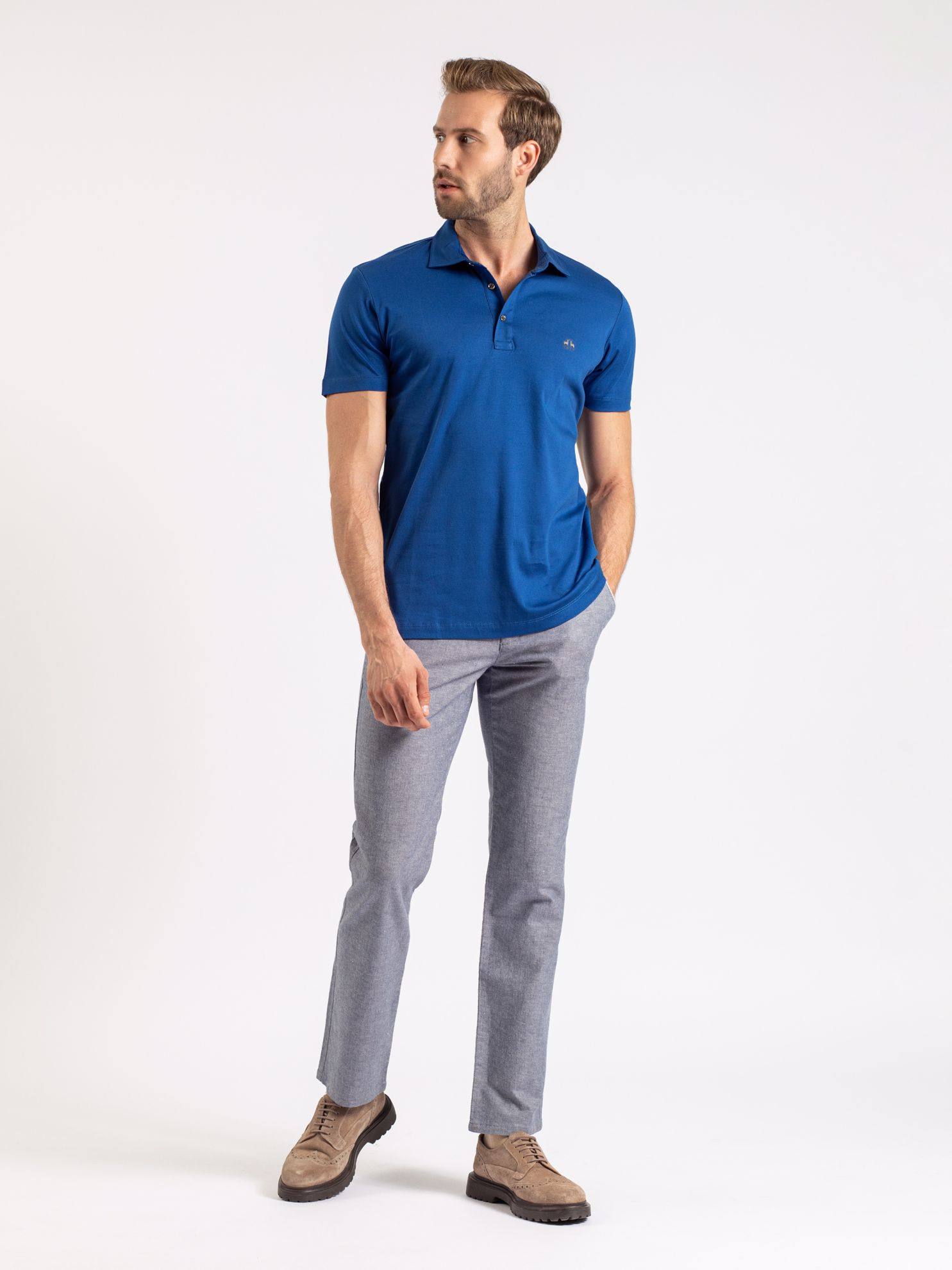 Karaca Erkek Slim Fit Polo Yaka Tişört-Havacı Mavi. ürün görseli