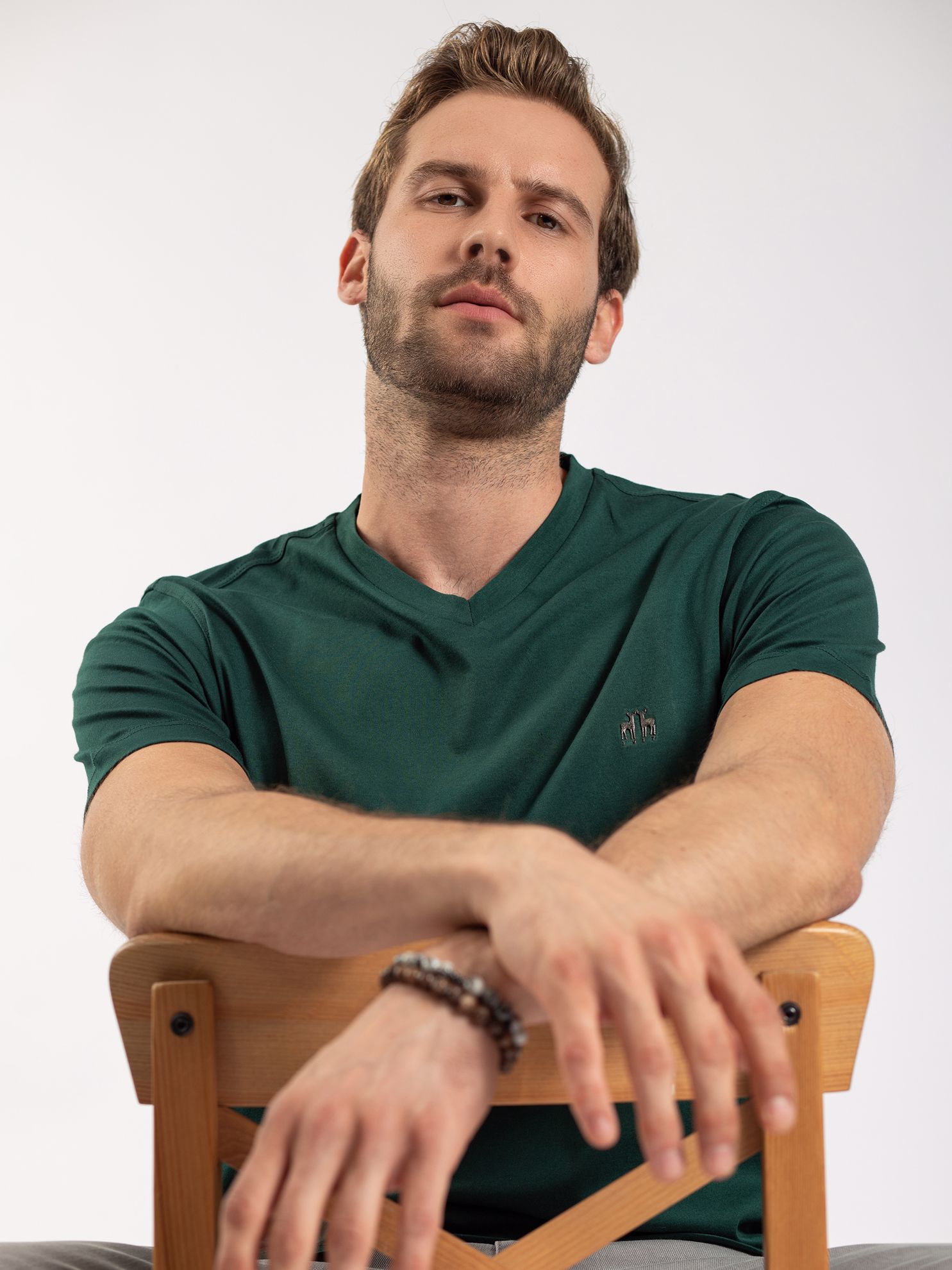 Karaca Erkek Slim Fit Tişört-Koyu Yeşil. ürün görseli