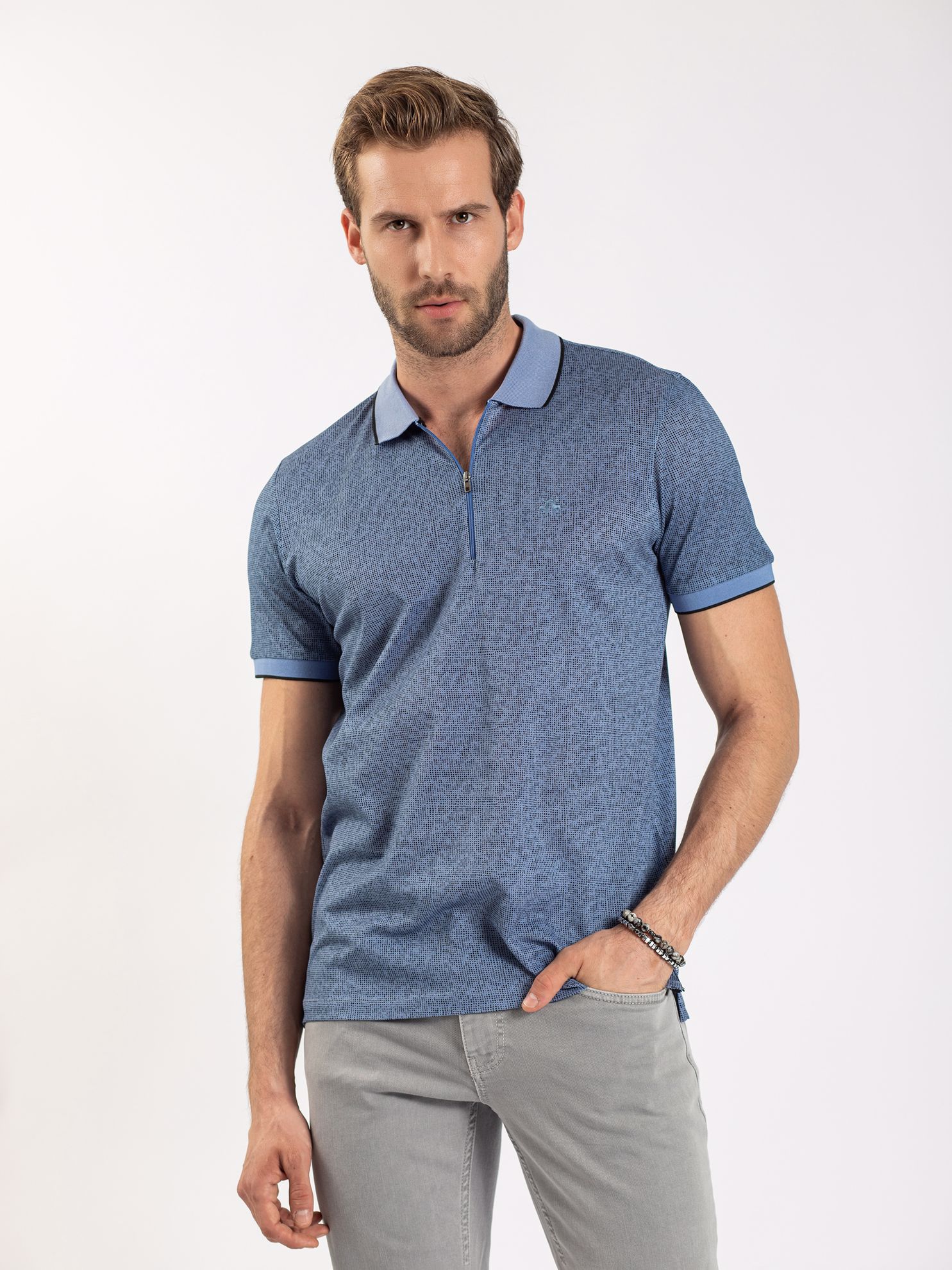 Karaca Erkek Slim Fit Polo Yaka Tişört-Mavi. ürün görseli