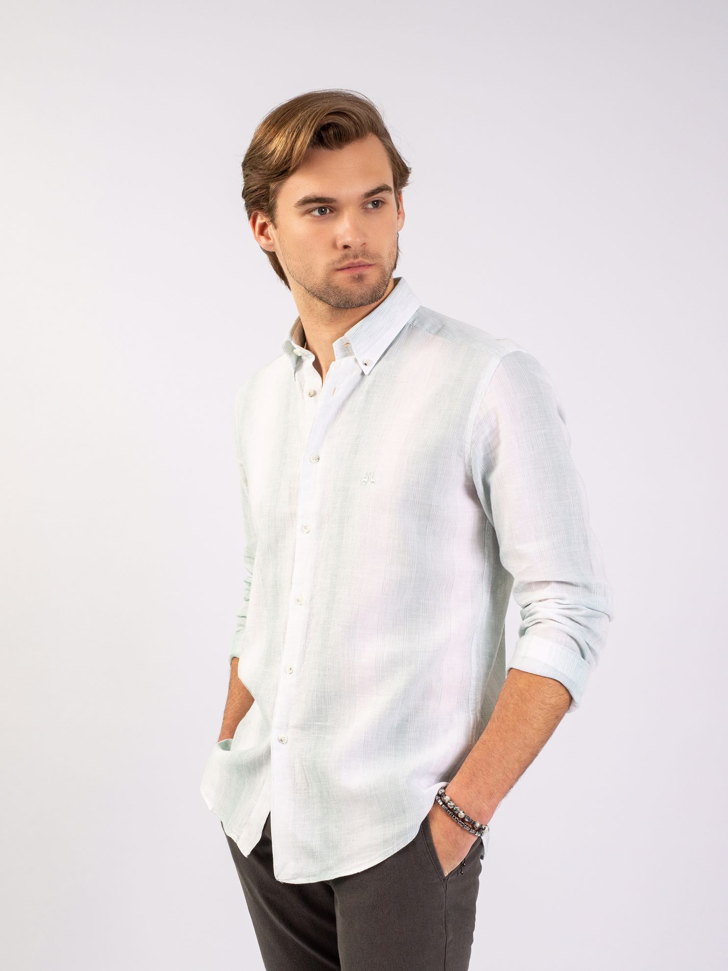 Karaca Erkek Slim Fit Gömlek-Açık Yeşil. ürün görseli