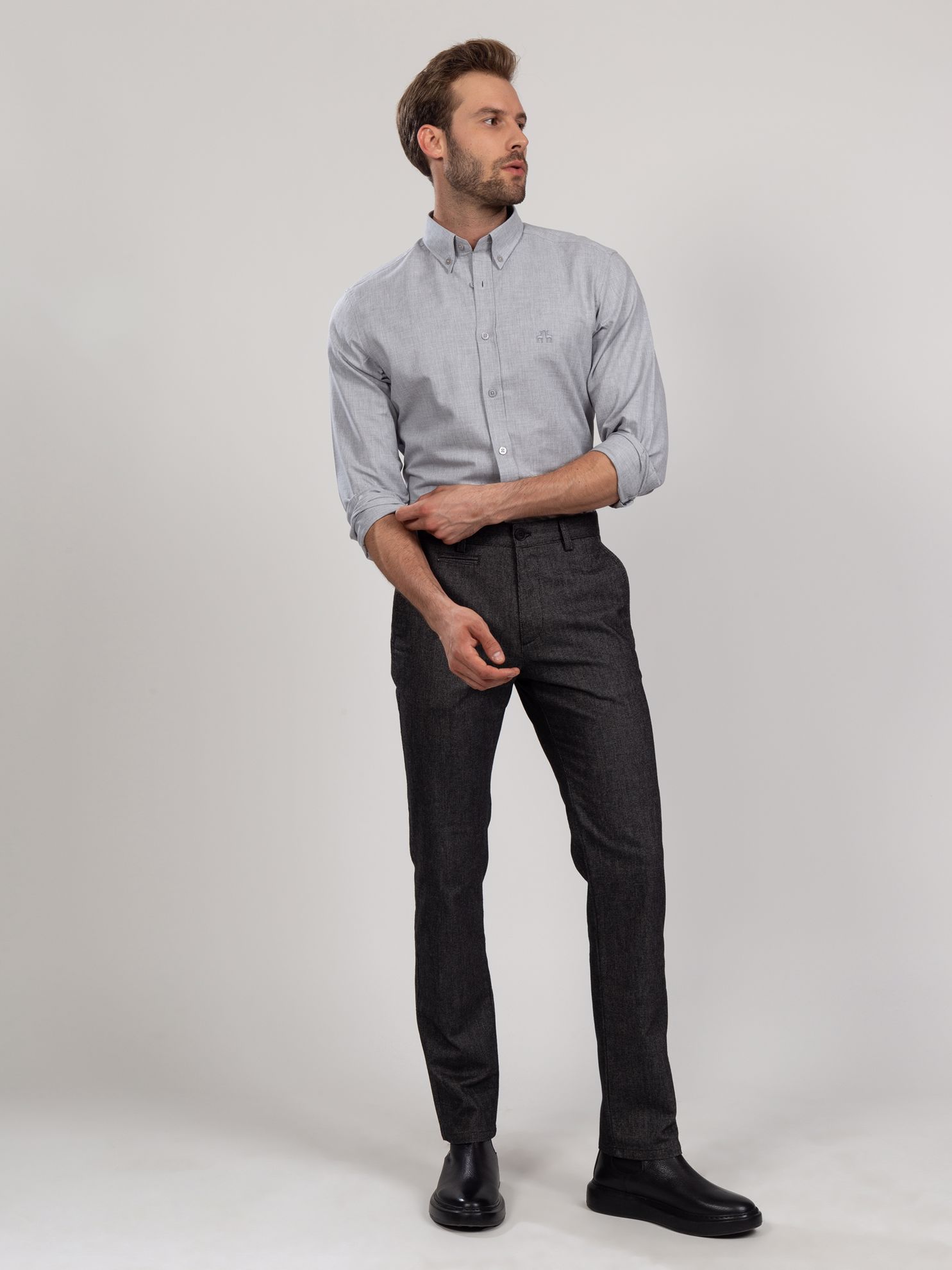 Karaca Erkek Slim Fit Gömlek-Açık Gri. ürün görseli