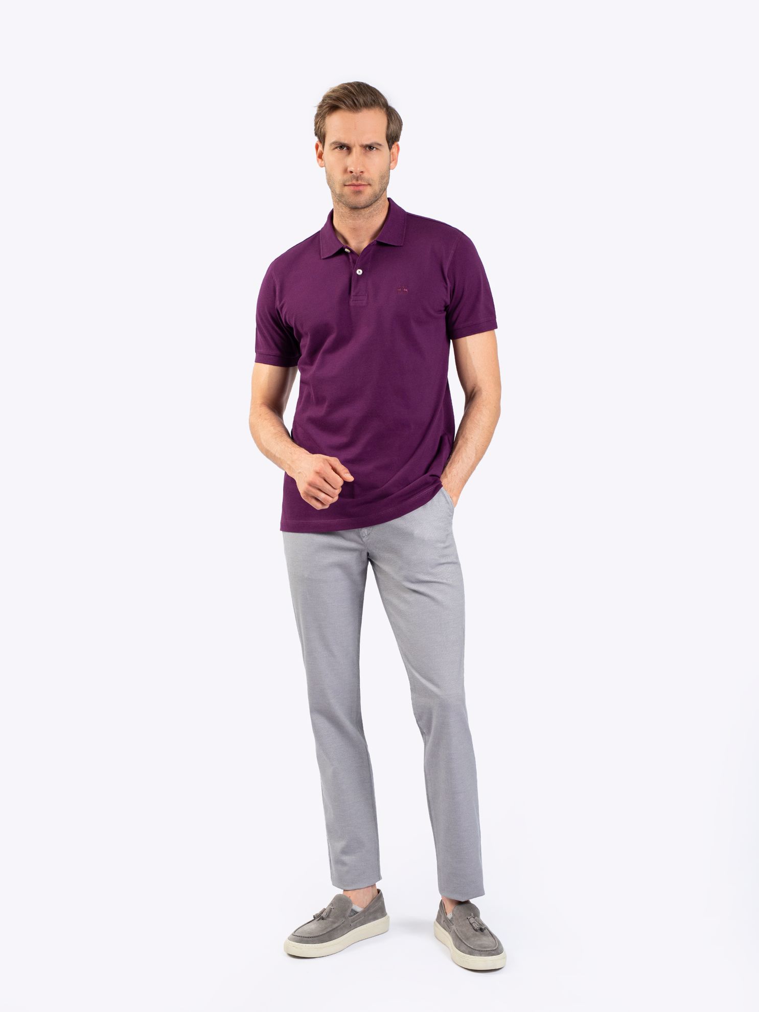 Karaca Erkek Slim Fit Polo Yaka Tişört-Mürdüm. ürün görseli