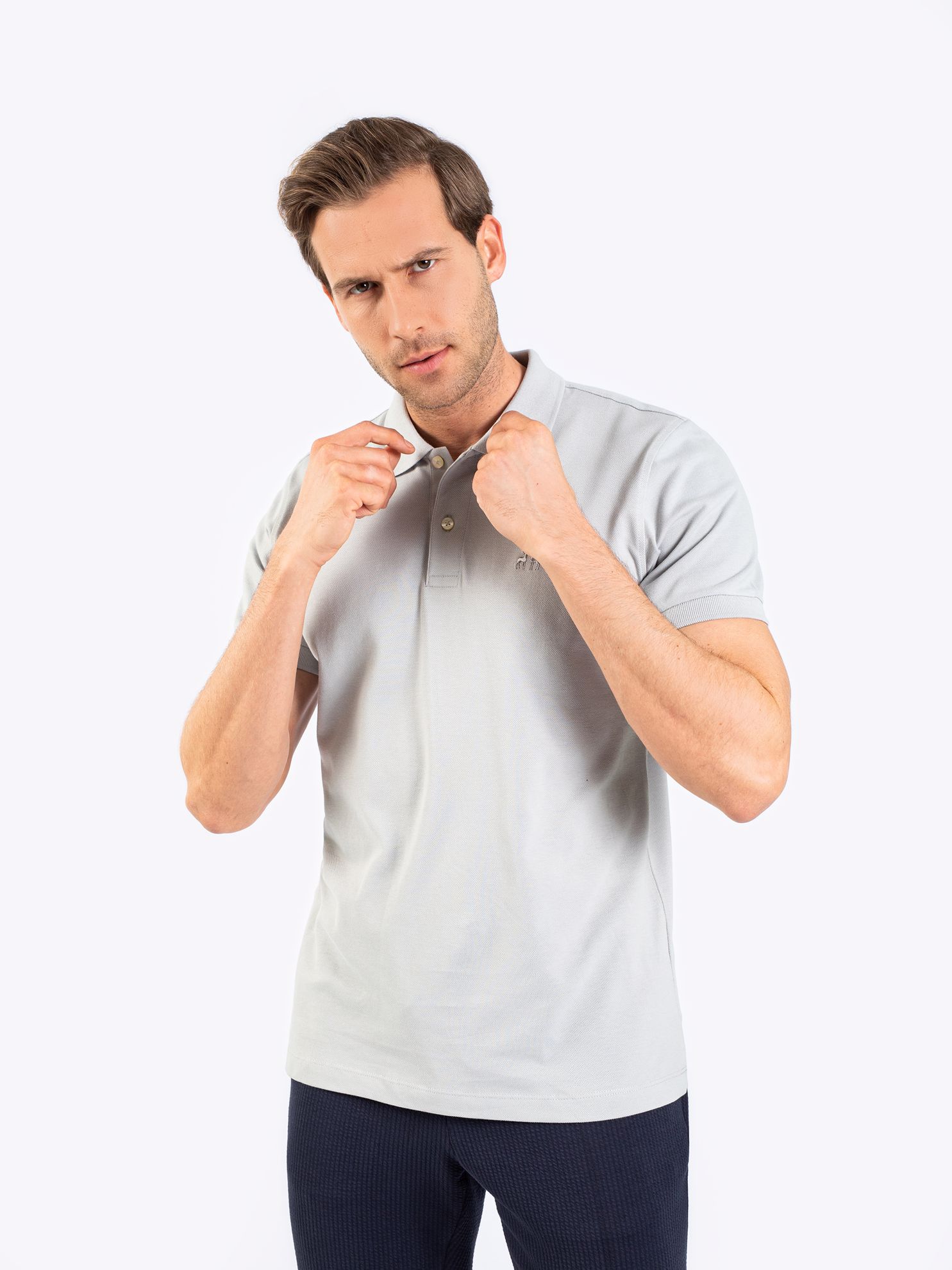 Karaca Erkek Slim Fit Polo Yaka Tişört-Açık Gri. ürün görseli