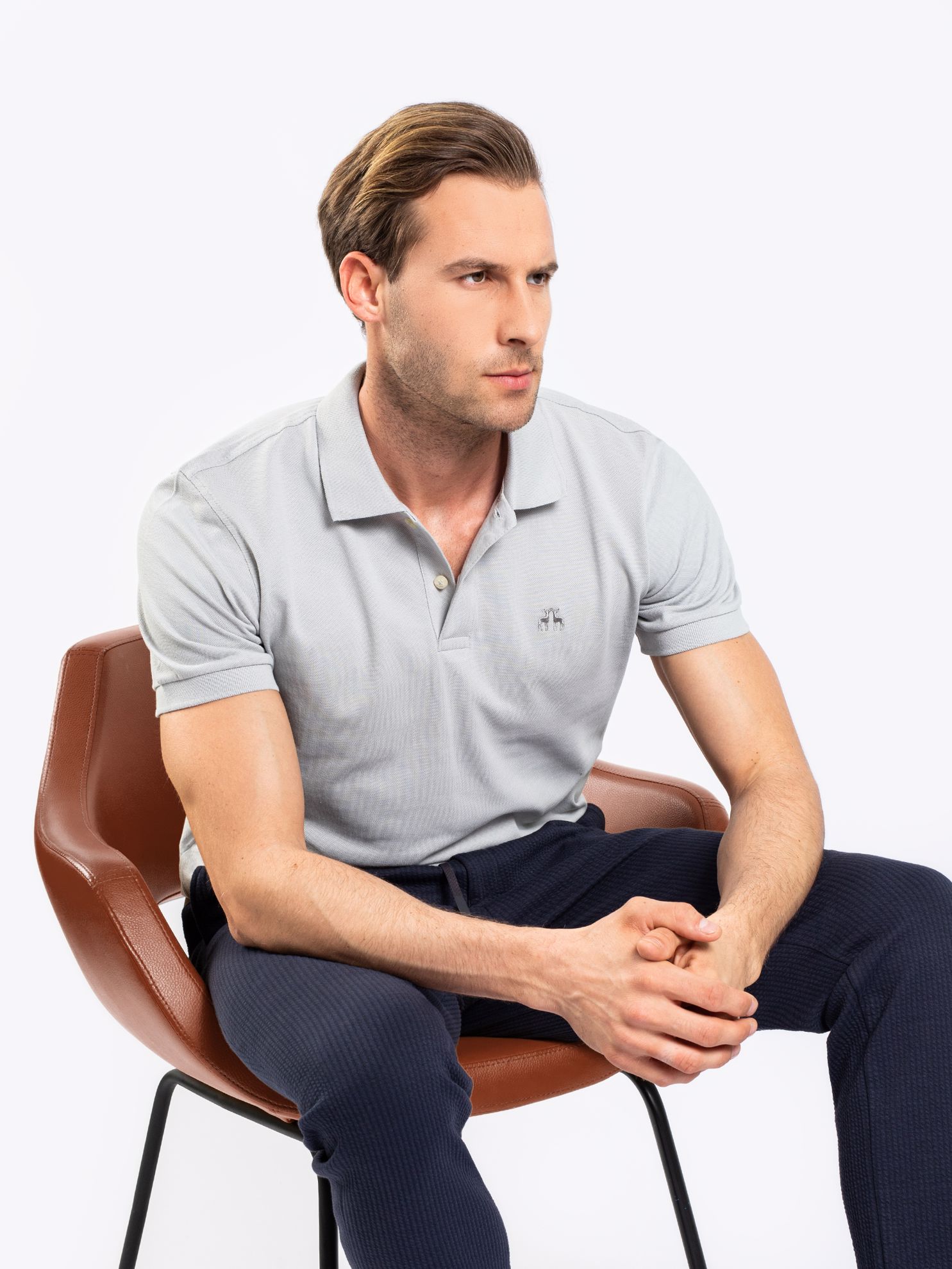 Karaca Erkek Büyük Beden Polo Yaka Tişört-Açık Gri. ürün görseli