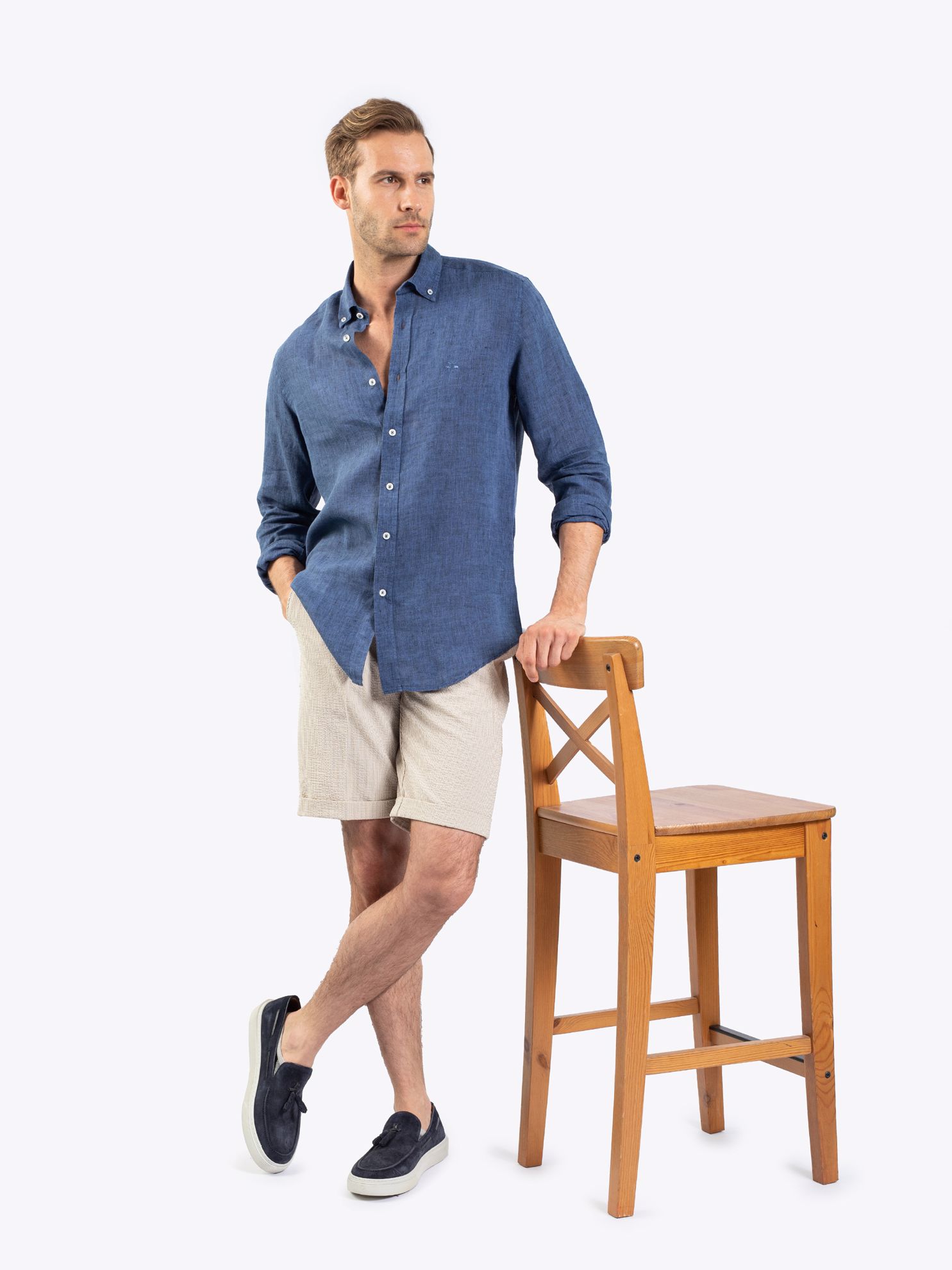 Karaca Erkek Slim Fit Gömlek-İndigo. ürün görseli