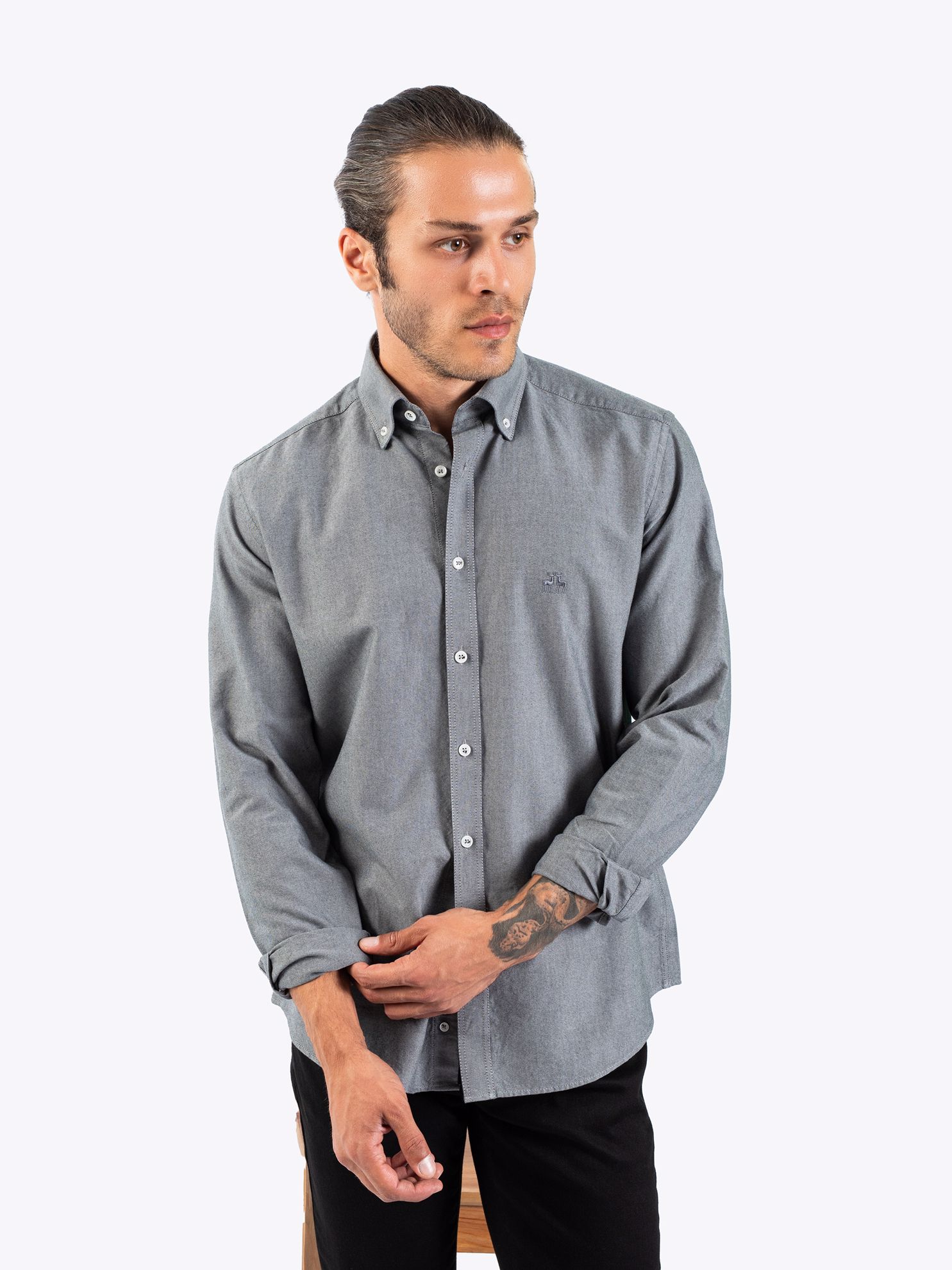 Karaca Erkek Slim Fit Gömlek-Gri. ürün görseli