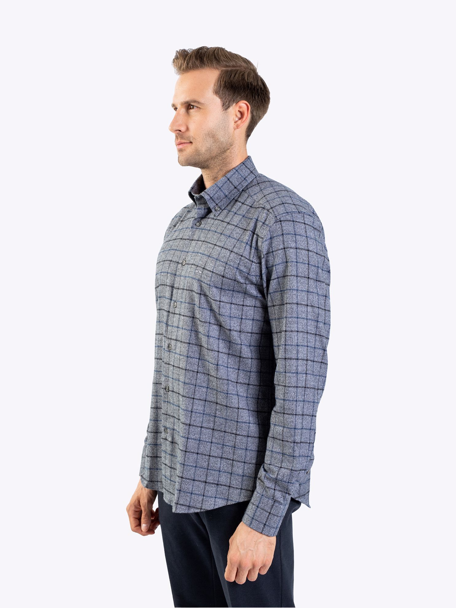 Karaca Erkek Regular Fit Gömlek-Gri Melanj. ürün görseli
