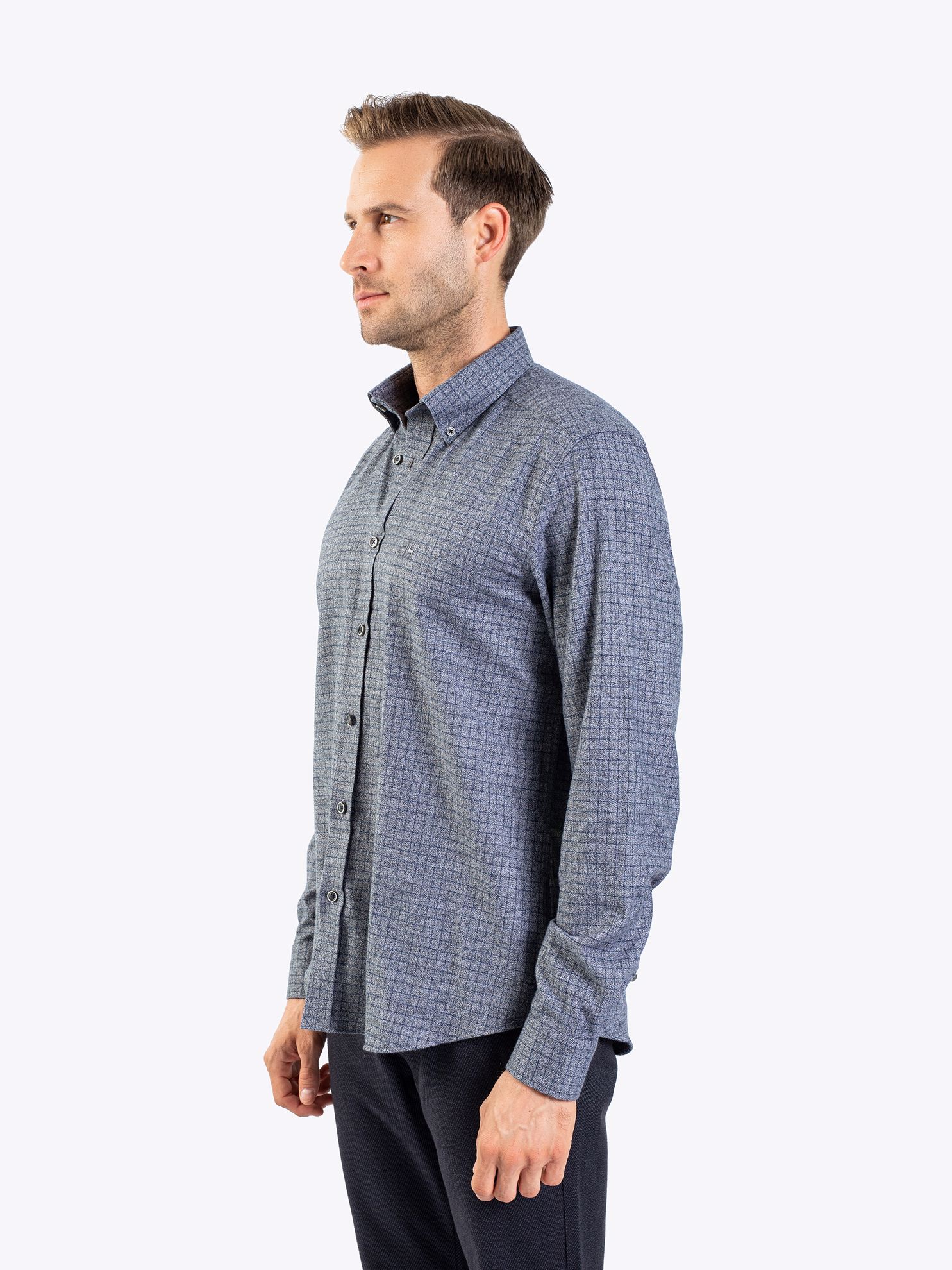 Karaca Erkek Modern Fit Gömlek-Gri Melanj. ürün görseli