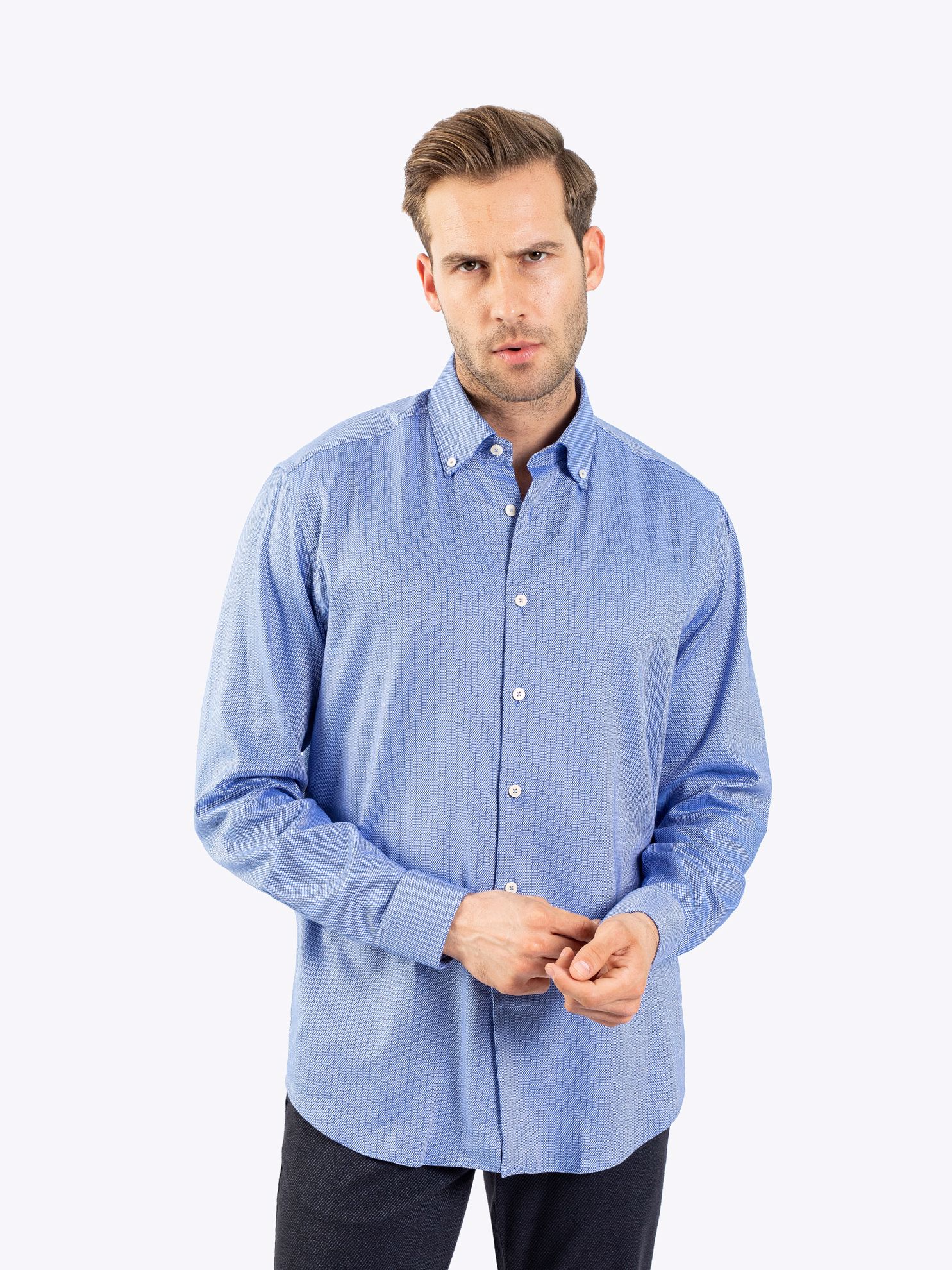 Karaca Erkek Modern Fit Gömlek-Mavi. ürün görseli