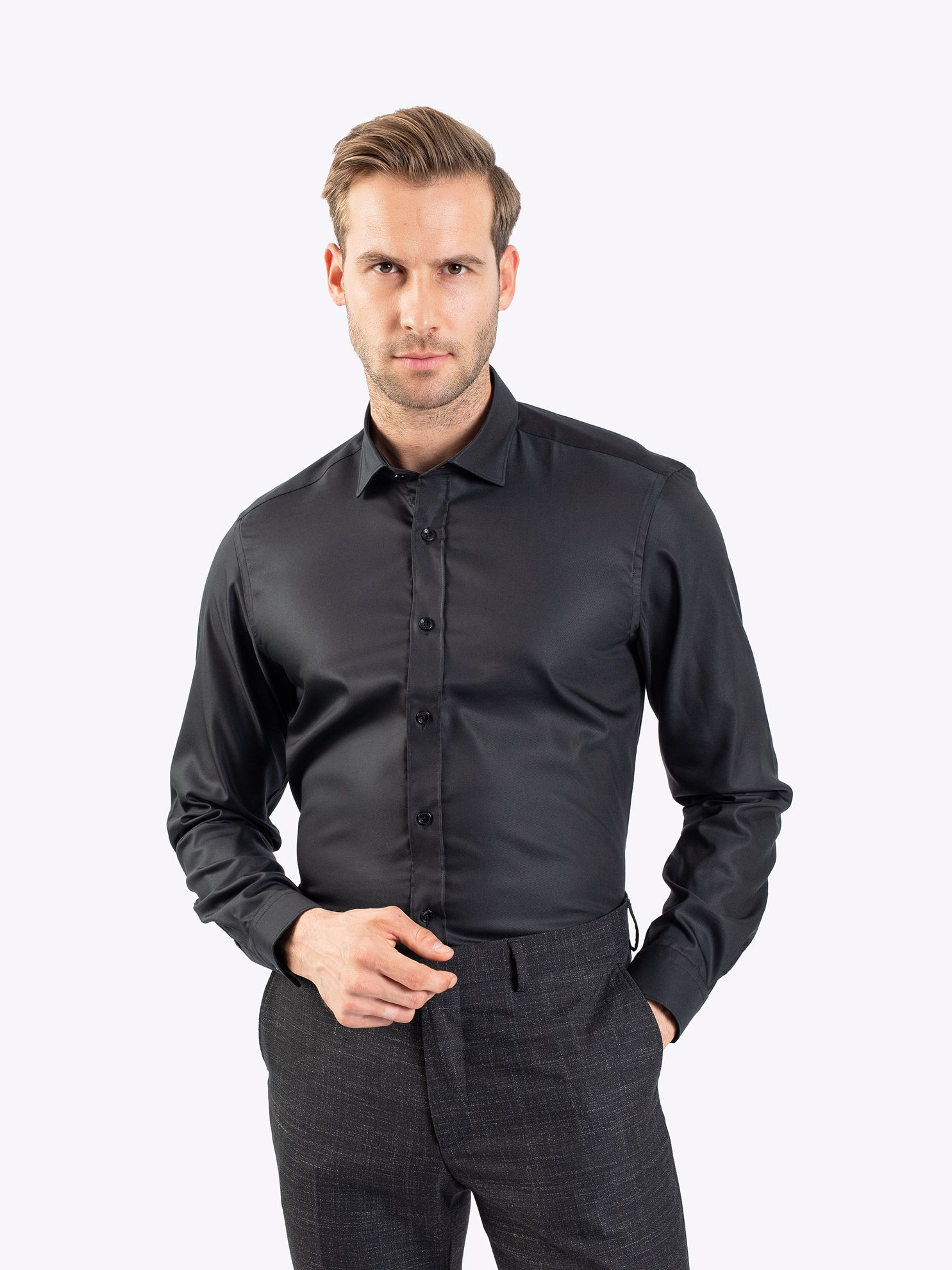 Karaca Erkek Slim Fit Gömlek-Siyah. ürün görseli