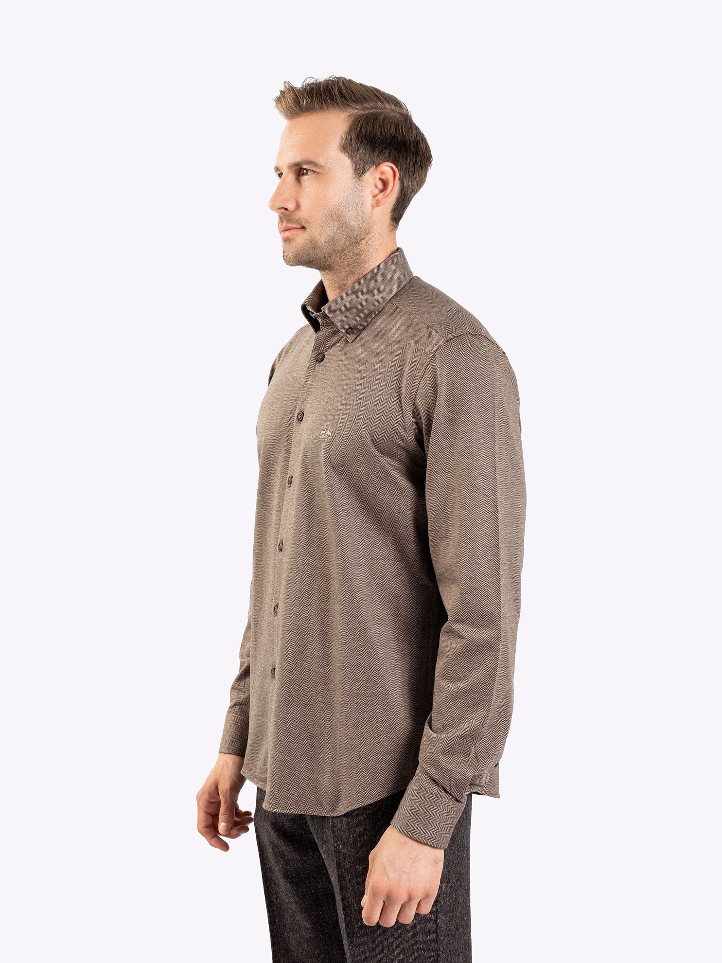 Karaca Erkek Modern Fit Gömlek-Kahverengi. ürün görseli