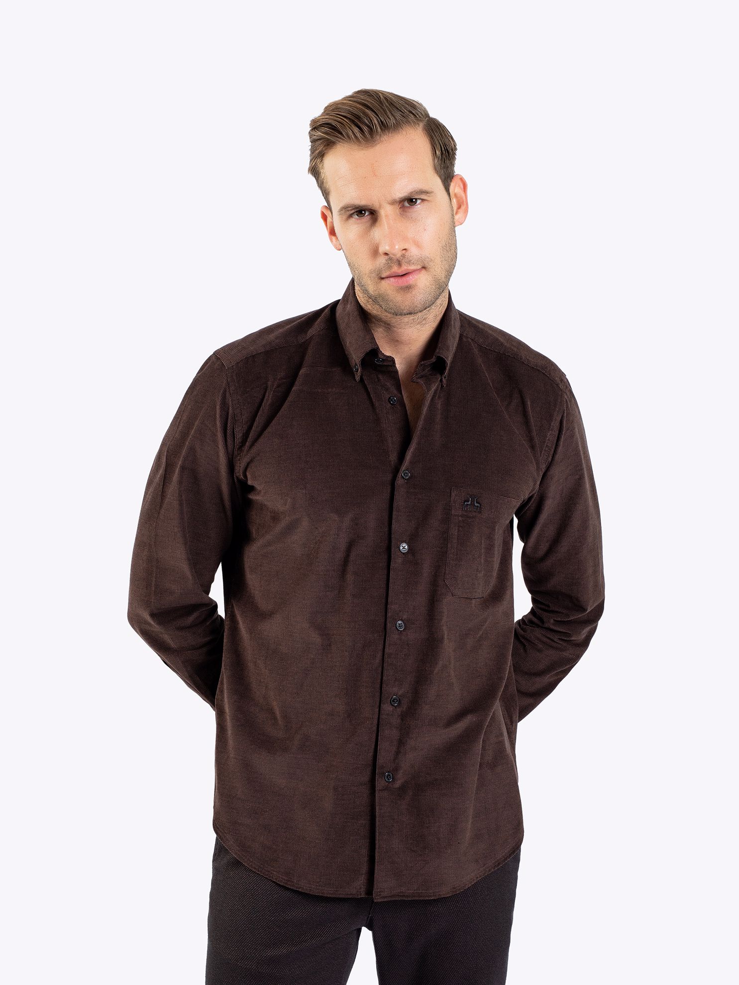 Karaca Erkek Büyük Beden Gömlek-Kahverengi. ürün görseli
