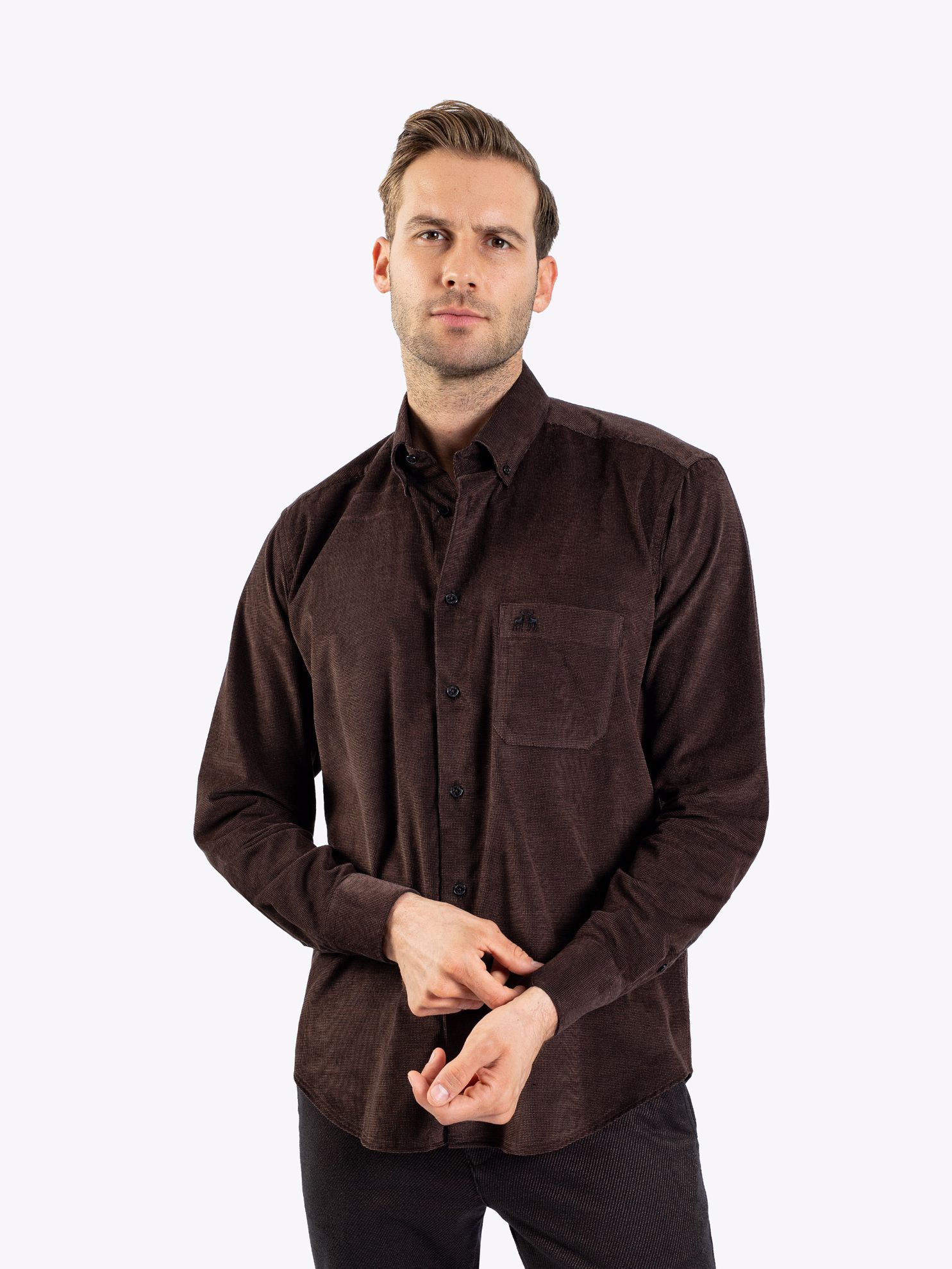 Karaca Erkek Büyük Beden Gömlek-Kahverengi. ürün görseli