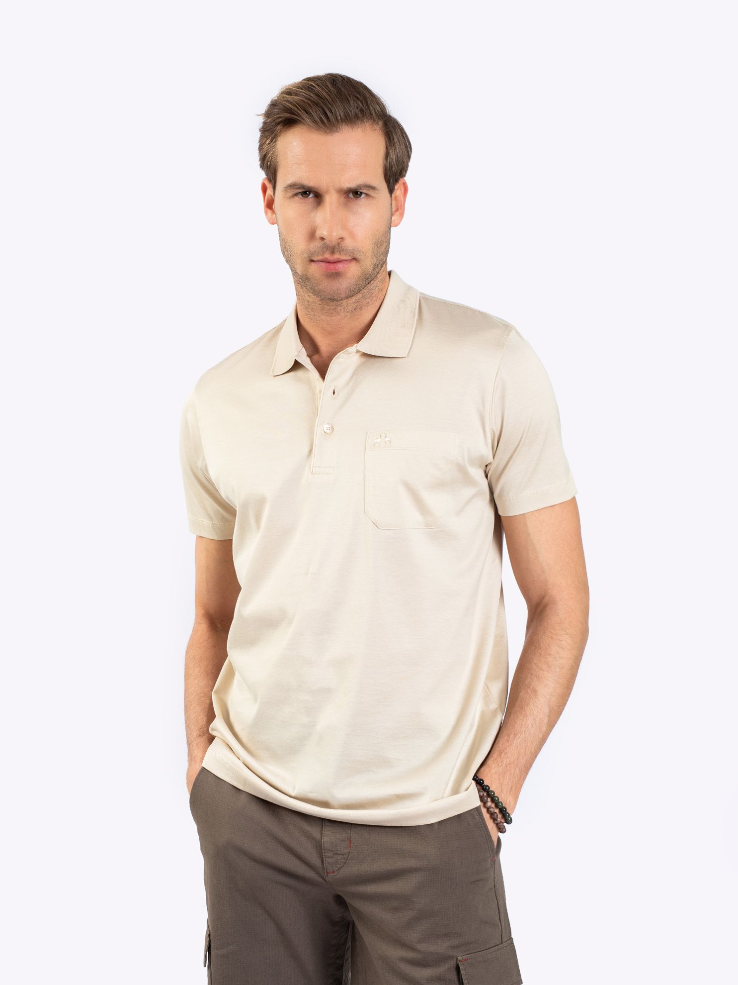 Karaca Erkek Büyük Beden Polo Yaka Tişört-Açık Bej. ürün görseli