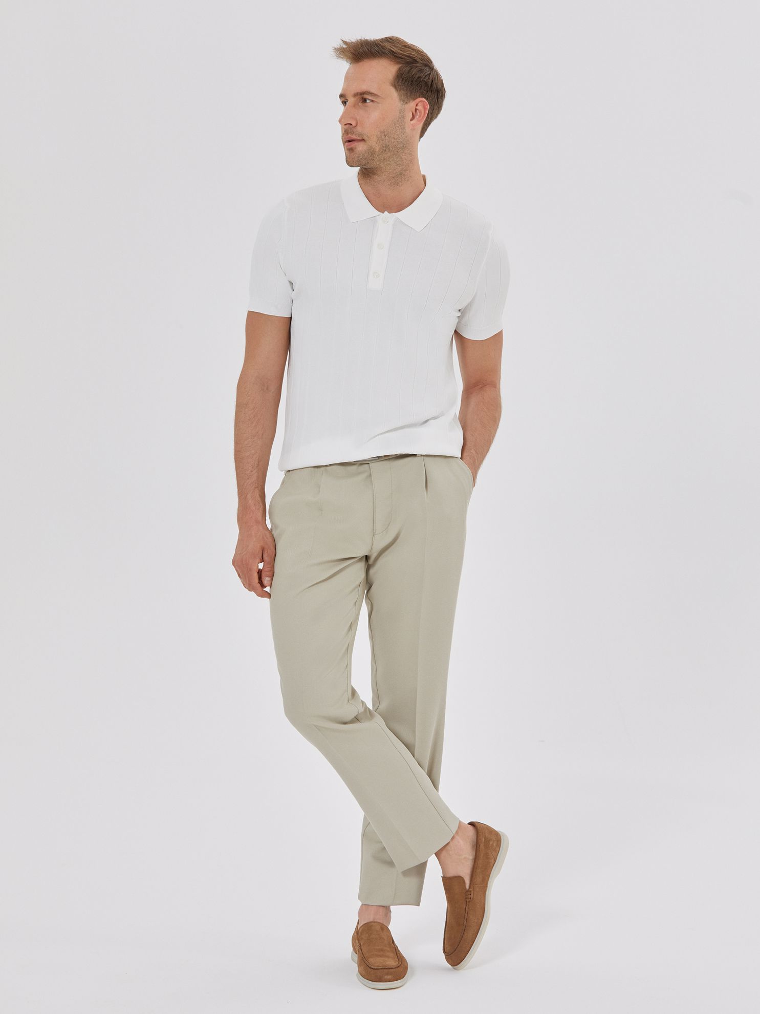 Karaca Erkek Slim Fit Triko T-Shırt-Kırık Beyaz. ürün görseli