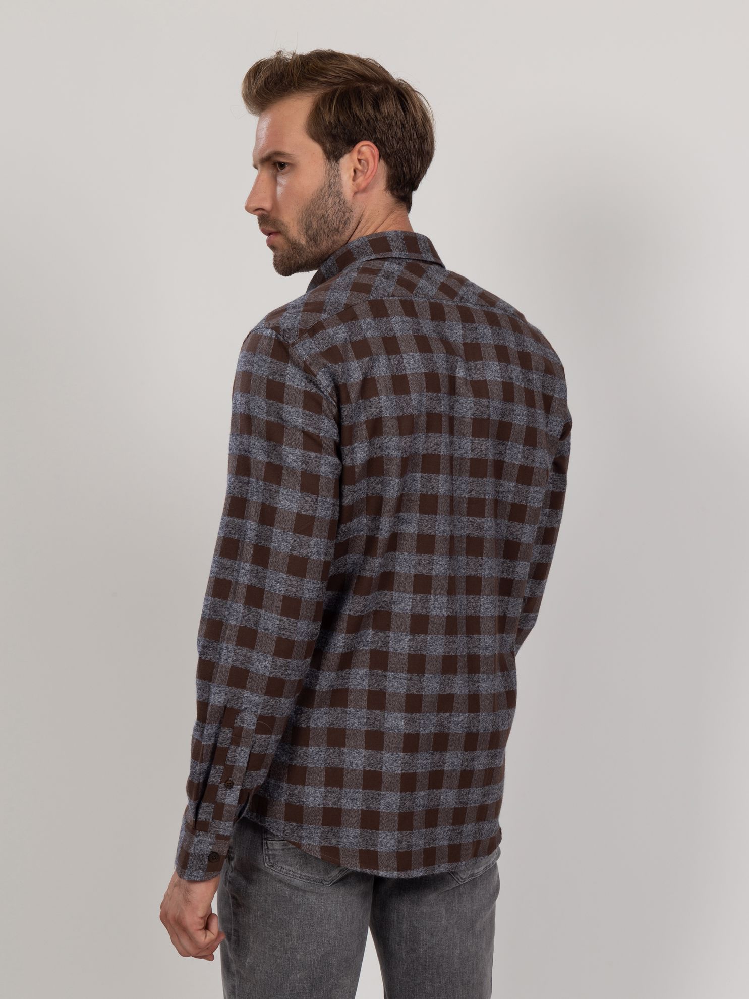 Karaca Erkek Slim Fit Gömlek-Kahverengi. ürün görseli