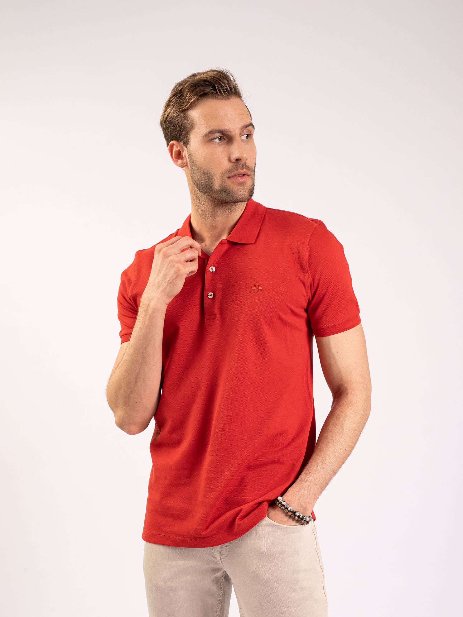 Karaca Erkek Slim Fit Polo Yaka Tişört-Kiremit. ürün görseli