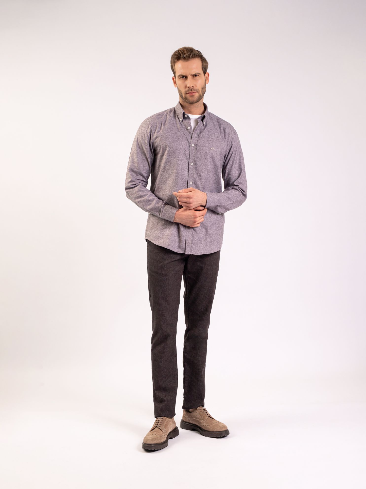 Karaca Erkek Slim Fit Gömlek-Kahverengi. ürün görseli