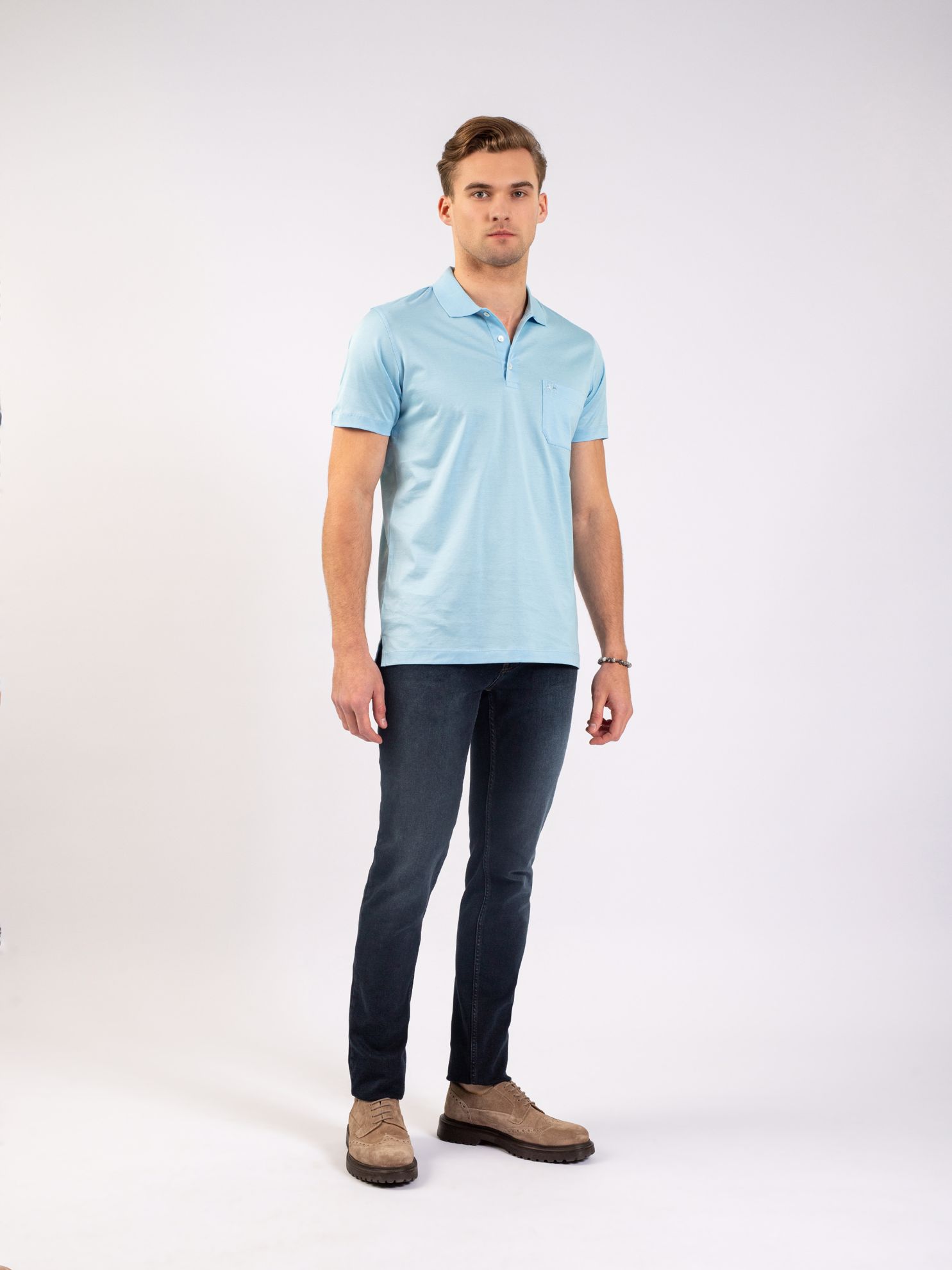 Karaca Erkek Regular Fit Polo Yaka Tişört-Açık Mavi. ürün görseli