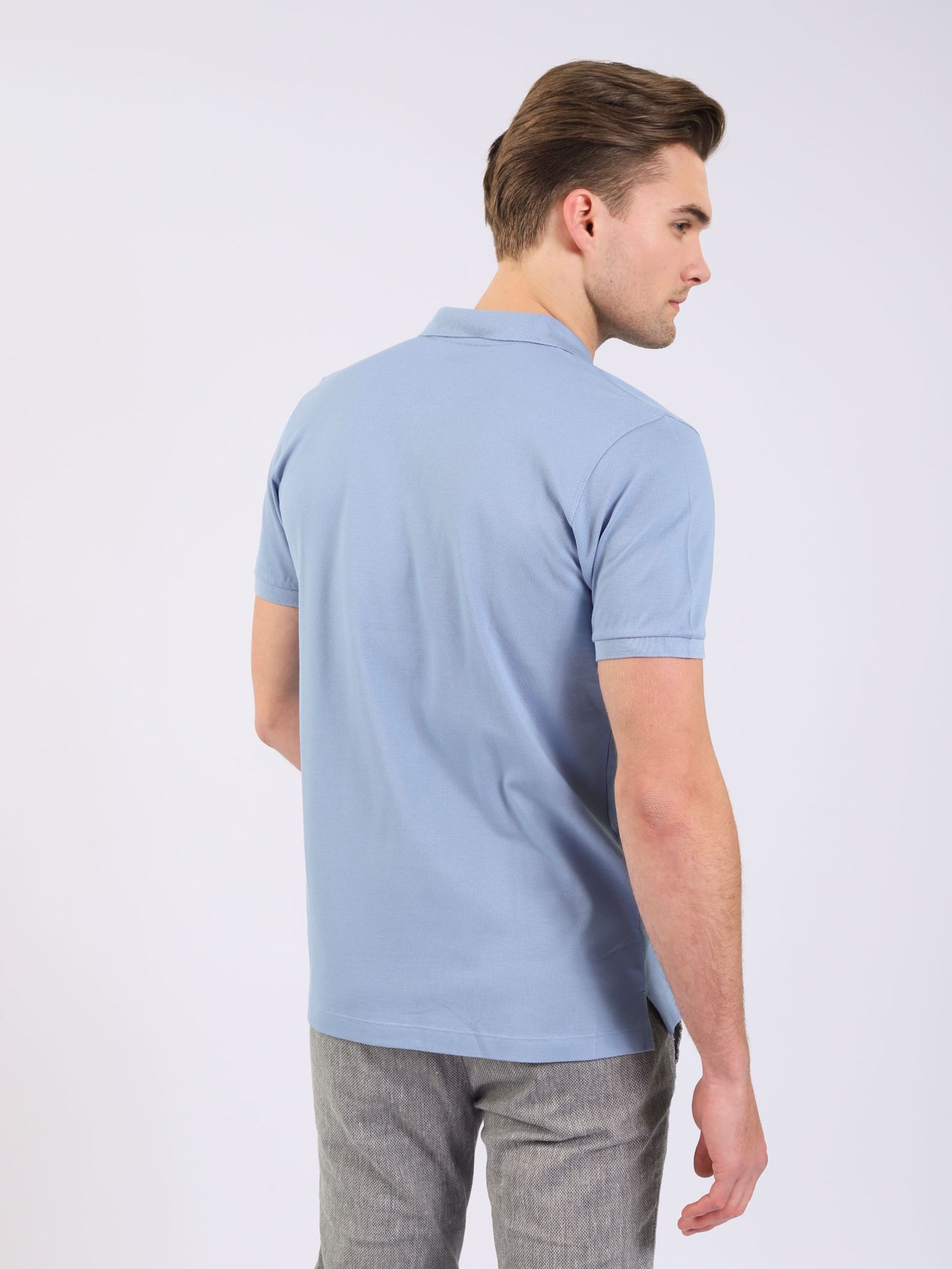 Karaca Erkek Slim Fit Polo Yaka Tişört-Açık Mavi. ürün görseli