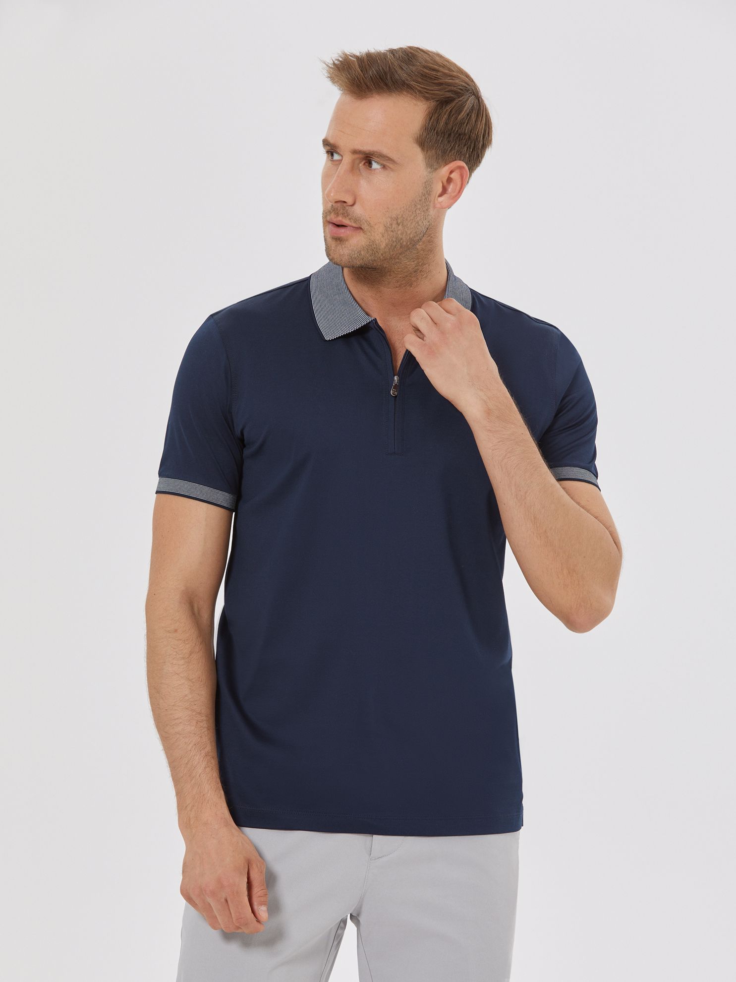 Karaca Erkek Slim Fit Polo Yaka Tişört-Lacivert. ürün görseli